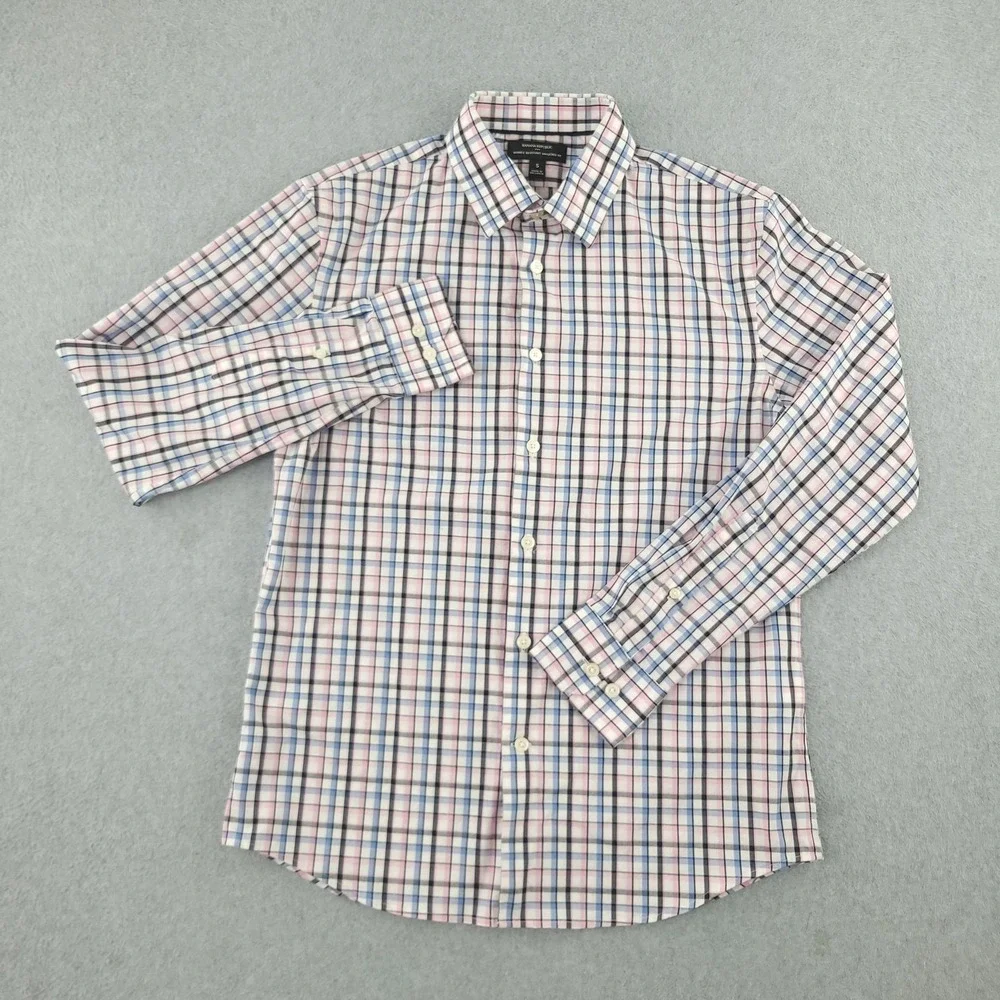 Banana Republic Shirt Mens S Plaid Long Sleeve Wrinkle Resistant Button Up